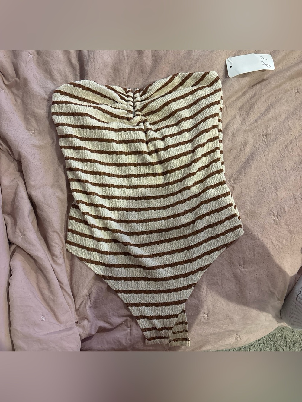 Marshalls Cream & Brown Striped Strapless Bodysuit
